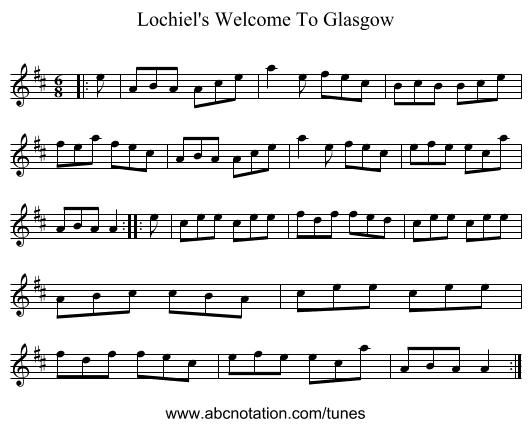 Lochiel's Welcome To Glasgow - staff notation
