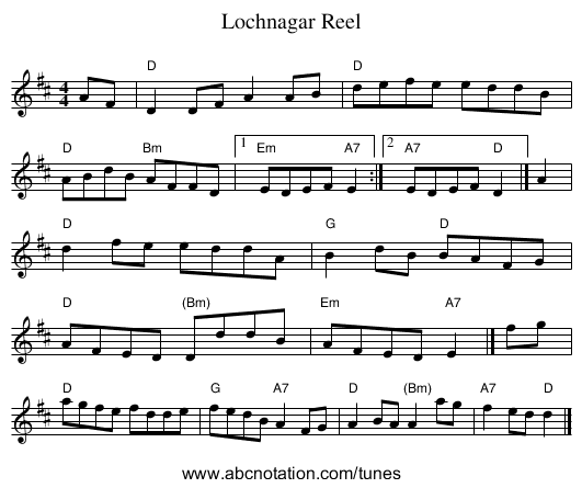 Lochnagar Reel - staff notation