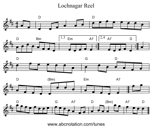 Lochnagar Reel - staff notation