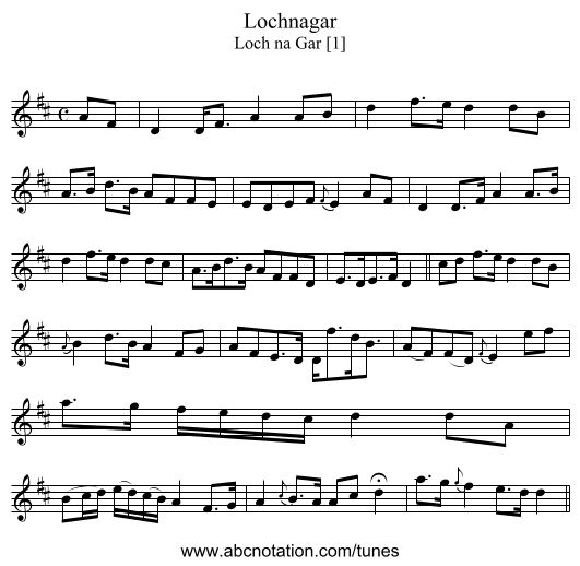 Lochnagar - staff notation