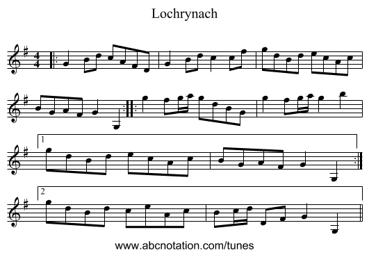 Lochrynach - staff notation