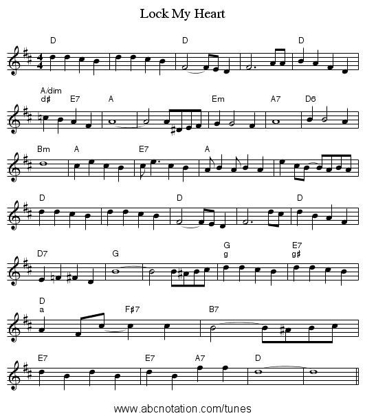 Lock My Heart - staff notation