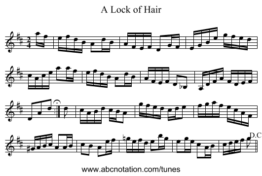 Lock of Hair, A - staff notation