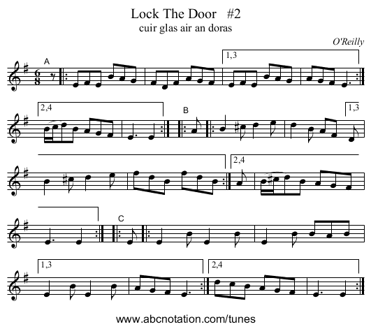 Lock The Door   #2 - staff notation