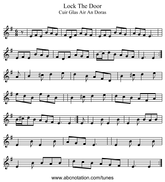 Lock The Door - staff notation