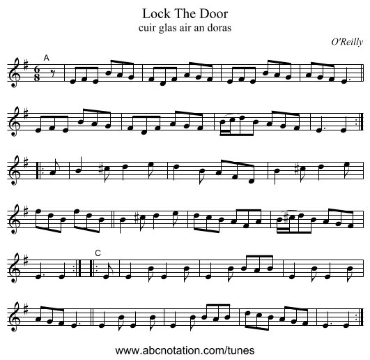 Lock The Door - staff notation