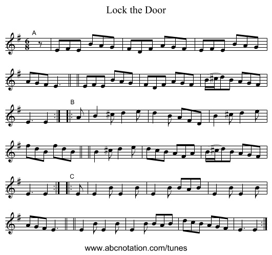 Lock the Door - staff notation