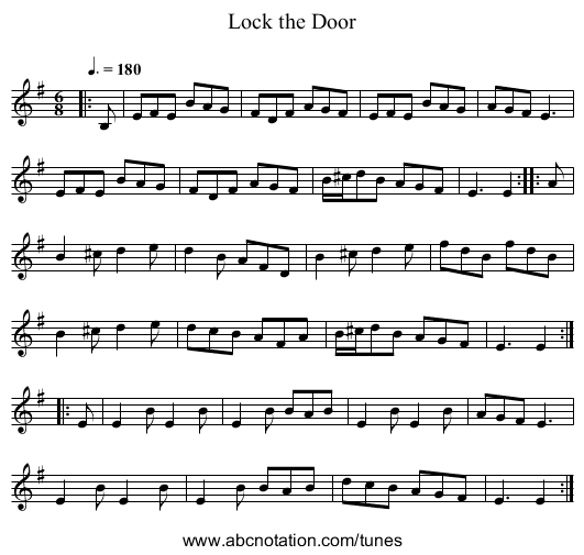Lock the Door - staff notation