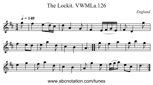 Lockit. VWMLa.126, The - staff notation