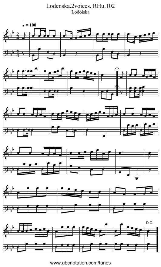 Lodenska.2voices. RHu.102 - staff notation