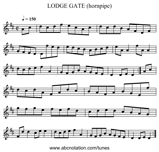 LODGE GATE (hornpipe) - staff notation