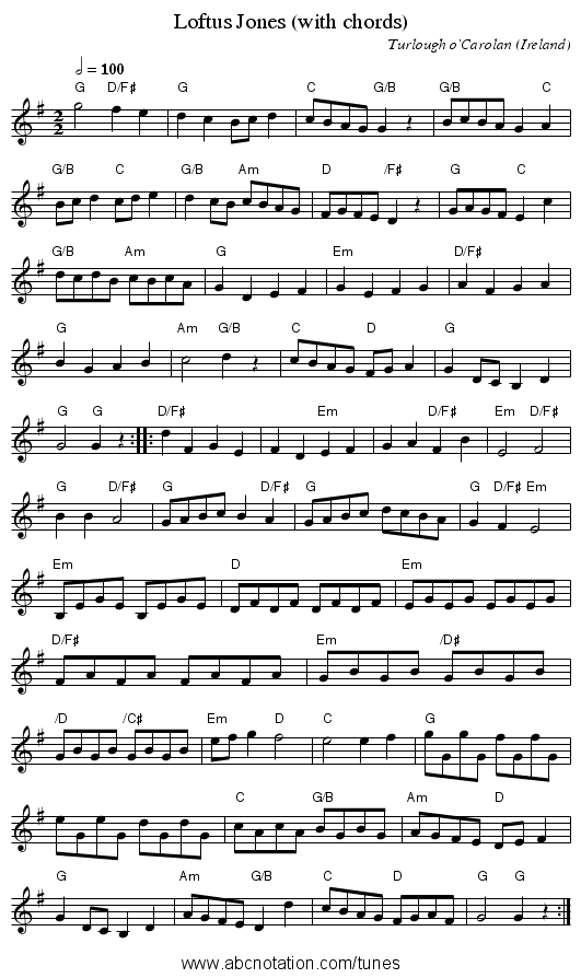 Loftus Jones (with chords) - staff notation