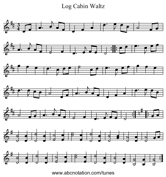Log Cabin Waltz - staff notation