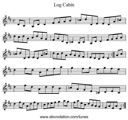 Log Cabin - staff notation