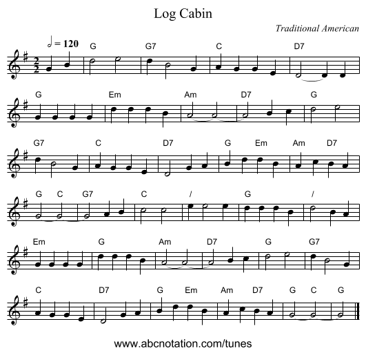 Log Cabin - staff notation