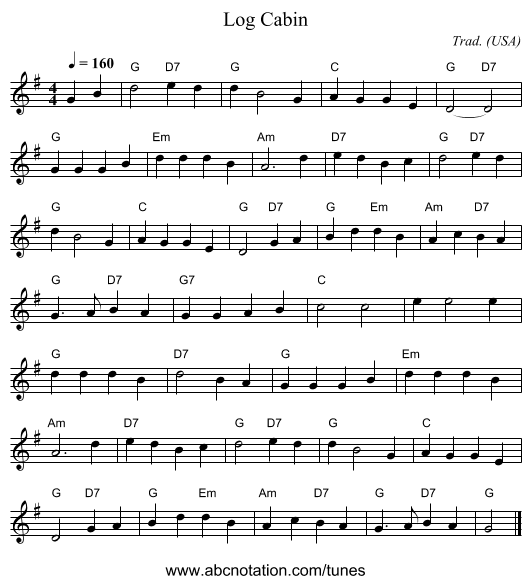 Log Cabin - staff notation