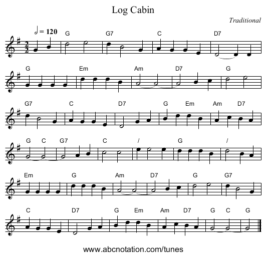 Log Cabin - staff notation