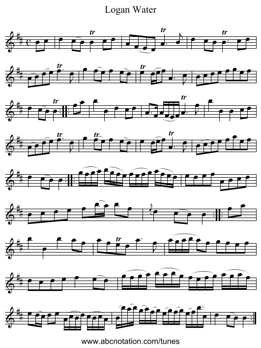 Logan Water - staff notation