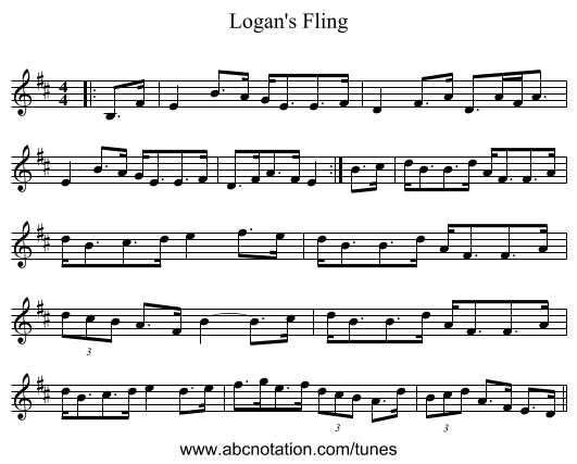 Logan's Fling - staff notation