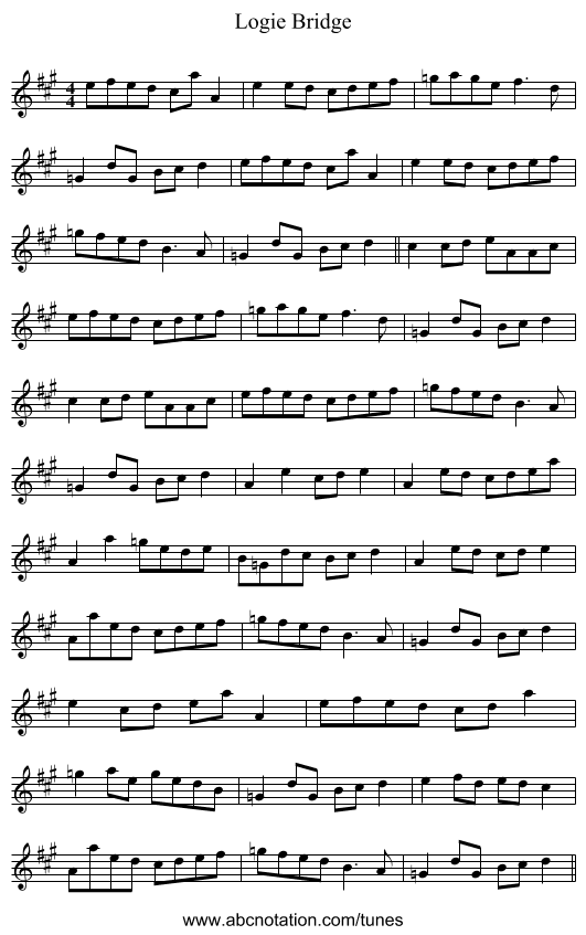Logie Bridge - staff notation