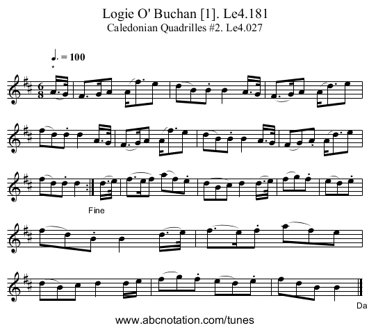 Logie O' Buchan [1]. Le4.181 - staff notation