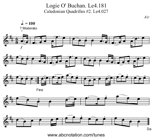 Logie O' Buchan. Le4.181 - staff notation