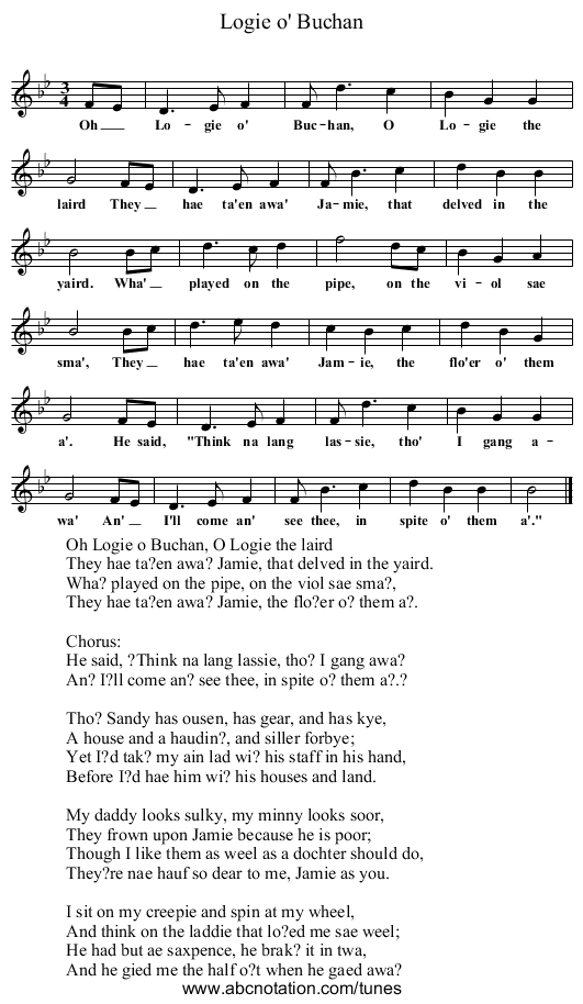 Logie o' Buchan - staff notation