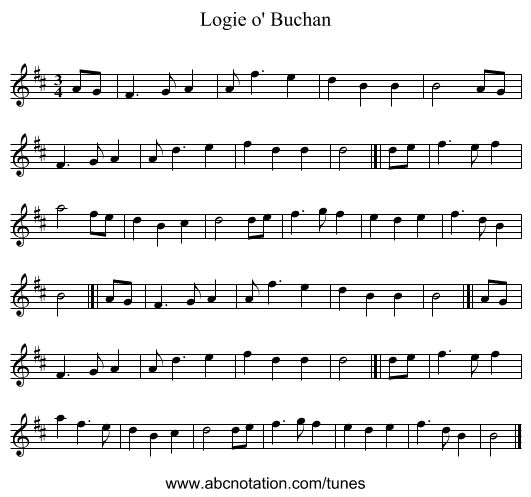 Logie o' Buchan - staff notation