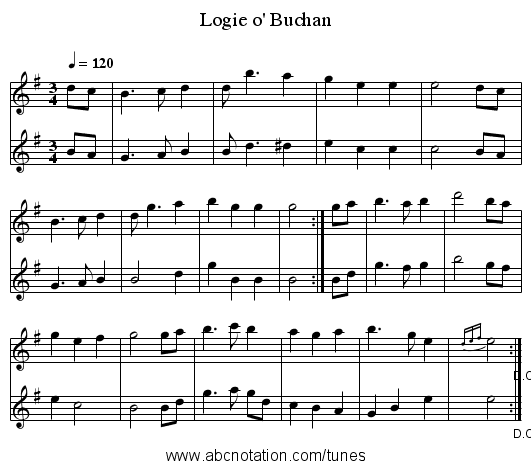 Logie o' Buchan - staff notation