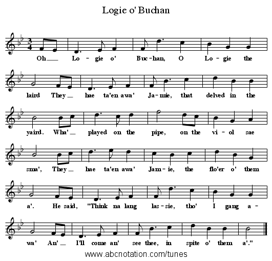 Logie o' Buchan - staff notation