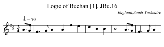 Logie of Buchan [1]. JBu.16 - staff notation