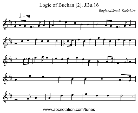 Logie of Buchan [2]. JBu.16 - staff notation