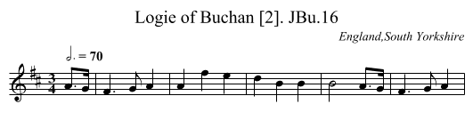 Logie of Buchan [2]. JBu.16 - staff notation