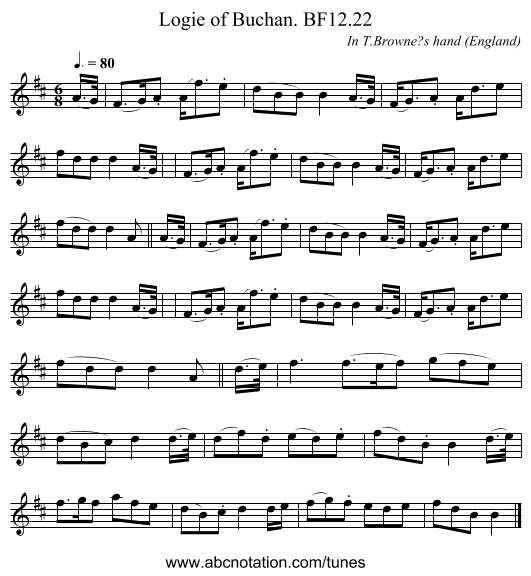 Logie of Buchan. BF12.22 - staff notation