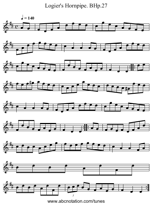 Logier's Hornpipe. BHp.27 - staff notation