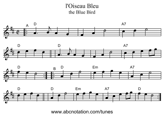 l'Oiseau Bleu - staff notation