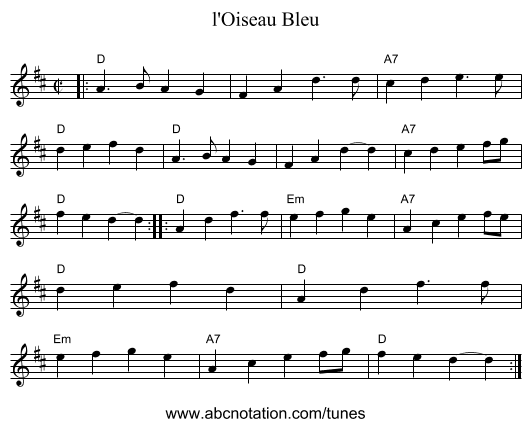 l'Oiseau Bleu - staff notation