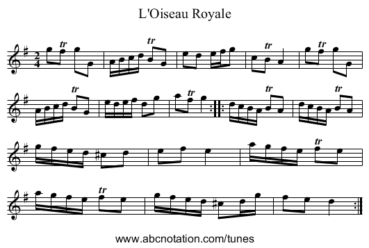 L'Oiseau Royale - staff notation