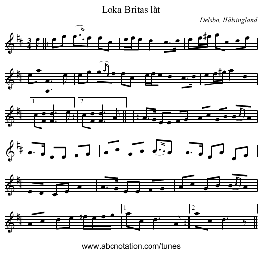 Loka Britas låt - staff notation