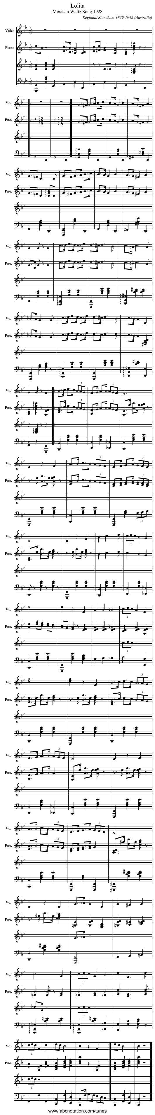 Lolita - staff notation