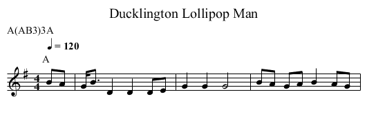 Lollipop Man, Ducklington - staff notation