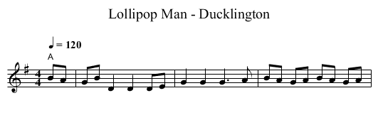 Lollipop Man - Ducklington - staff notation