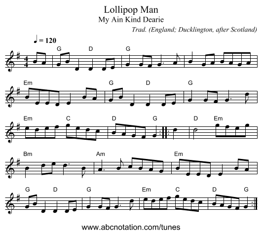 Lollipop Man - staff notation