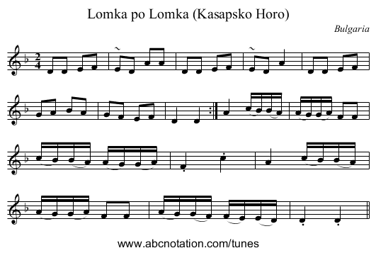 Lomka po Lomka (Kasapsko Horo) - staff notation