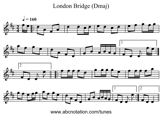 London Bridge (Dmaj) - staff notation