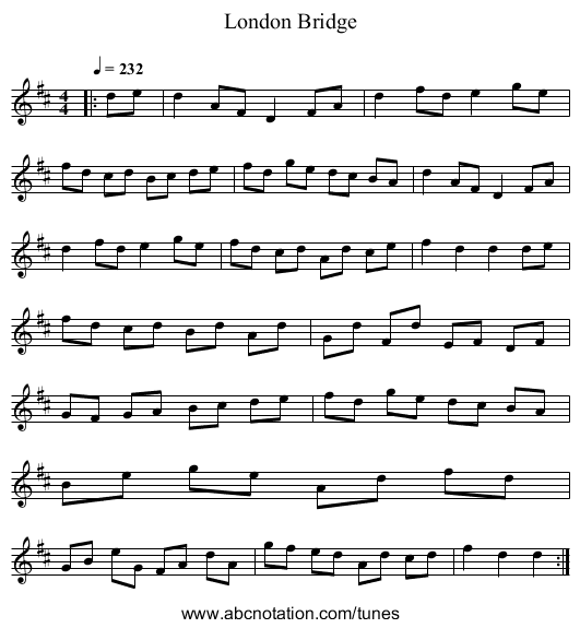 London Bridge - staff notation