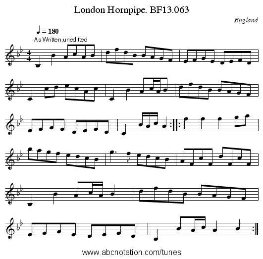 London Hornpipe. BF13.063 - staff notation