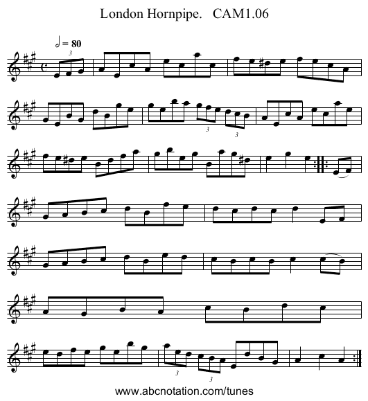 London Hornpipe.   CAM1.06 - staff notation