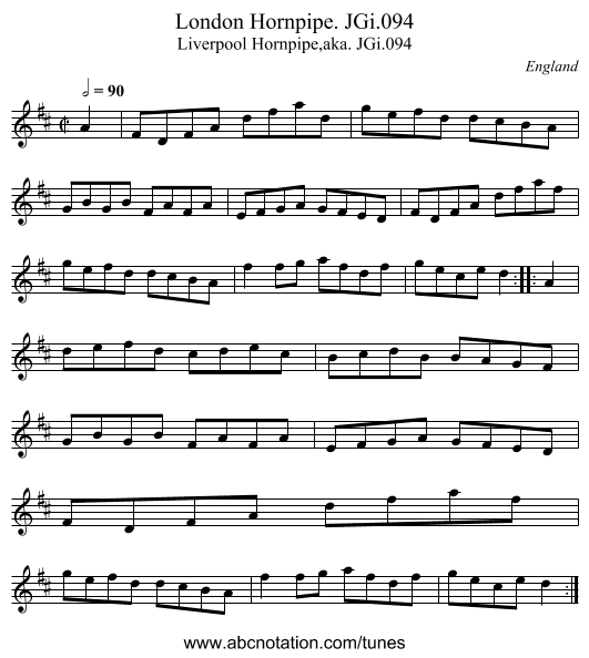 London Hornpipe. JGi.094 - staff notation
