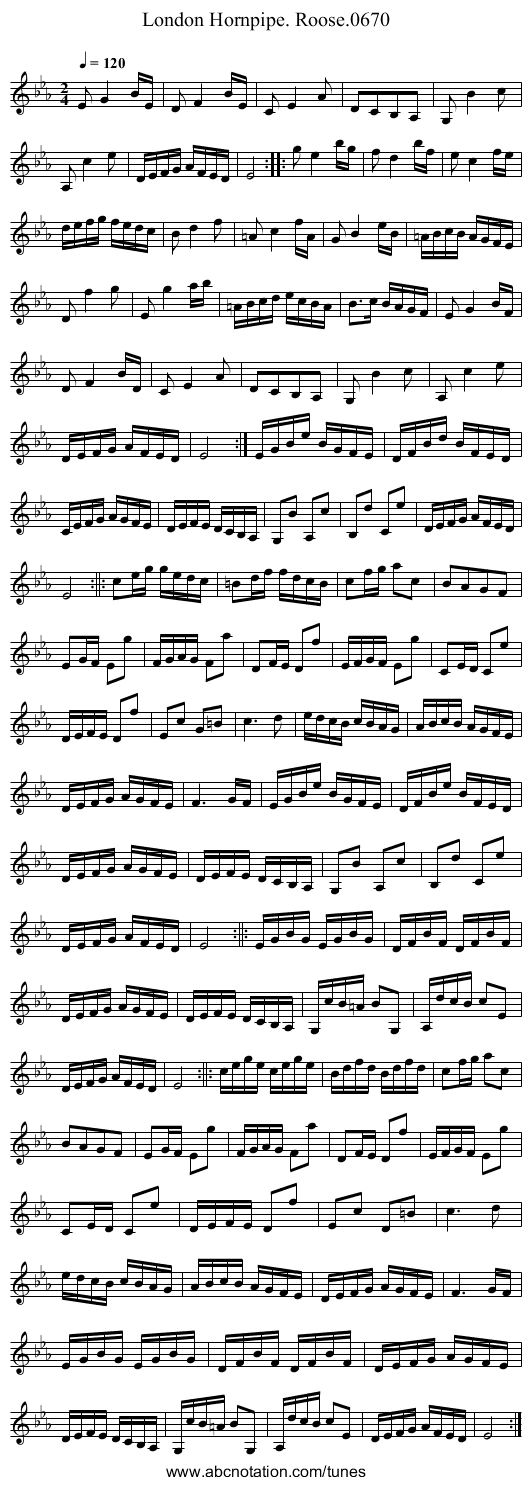 London Hornpipe. Roose.0670 - staff notation